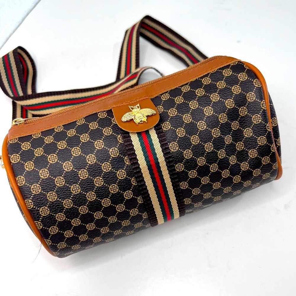 Bumble Bee Brown & Tan Vegan Leather Crossbody with Canvas Strap New - Picture 8 of 15